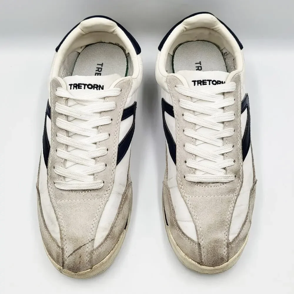 Tretorn Rawlins White & Blue Canvas Suede Leather Trim Sneakers Women's Size 8.5
